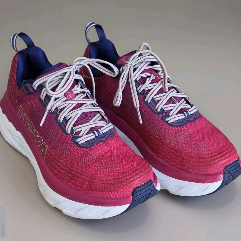 Hoka One One Bondi 6 Womens US 7.5 Red Athletic Walking Running Shoes